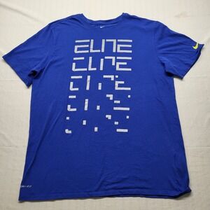 Nike T Shirt Mens Large Blue Graphic Short Sleeve Dri Fit Cotton Blend Crewneck